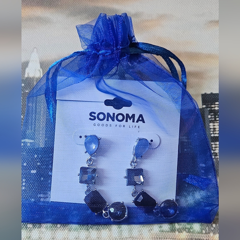 Sonoma Four Tier Blue & Silver Tones Earrings NIP